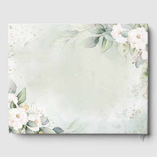 Witte rozen Eucalyptus bladeren Gastenboek (Achterkant)