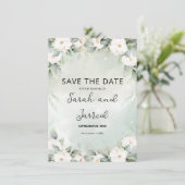 Witte rozen Eucalyptus bladeren Save The Date (Staand voorkant)