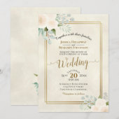 Witte Rozen & Eucalyptus Boho Waterverf Bruiloft Kaart (Voorkant / Achterkant)