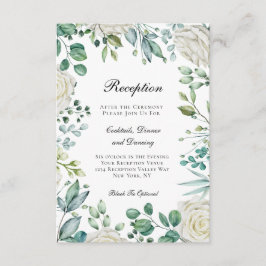 Witte rozen Eucalyptus Botanische bruiloft Informatiekaartje