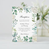 Witte rozen Eucalyptus Botanische bruiloft Informatiekaartje (Staand voorkant)