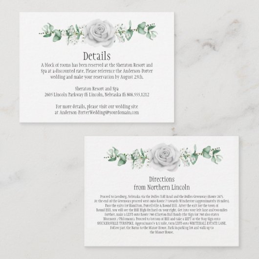 Witte Rozen Eucalyptus Detail Behuizing Kaarten (Voorkant / Achterkant)