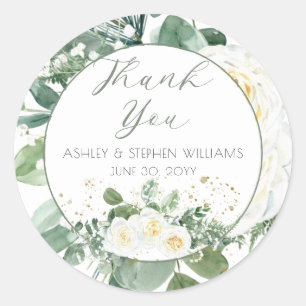 Witte rozen   Eucalyptus Floral Ronde Sticker
