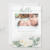 Witte rozen |Eucalyptus Girl 4 Fotocollage geboort Aankondiging (Voorkant)