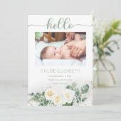 Witte rozen |Eucalyptus Girl 4 Fotocollage geboort Aankondiging (Staand voorkant)