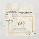 Witte Rozen & Eucalyptus Goud Bruiloft RSVP Briefkaart (Voorkant / Achterkant)