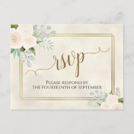 Witte Rozen & Eucalyptus Goud Bruiloft RSVP Briefkaart