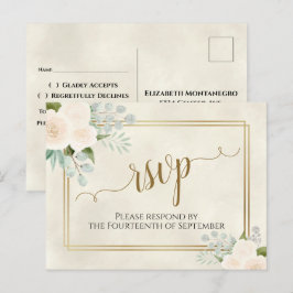 Witte Rozen & Eucalyptus Gouden Huwelijk RSVP Briefkaart
