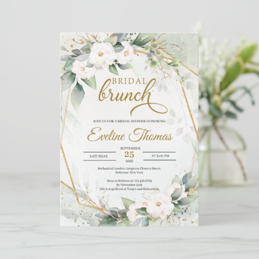 Witte rozen Eucalyptus greenery faux gold lijst Kaart (Staand voorkant)