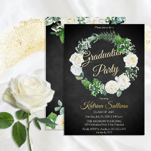 Witte rozen   Eucalyptus Greenery Graduy Party Folie Uitnodiging