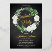 Witte rozen | Eucalyptus Greenery Graduy Party Folie Uitnodiging (Voorkant)