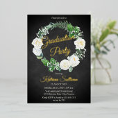 Witte rozen | Eucalyptus Greenery Graduy Party Folie Uitnodiging (Staand Voorkant)