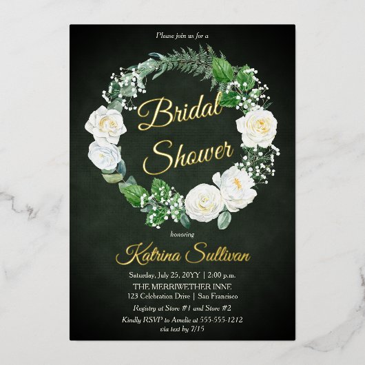 Witte rozen | Eucalyptus Greenery Vrijgezellenfees Folie Uitnodiging (Voorkant)