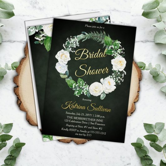 Witte rozen | Eucalyptus Greenery Vrijgezellenfees Folie Uitnodiging