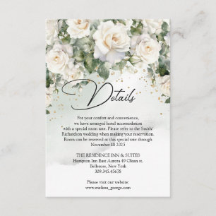 witte rozen eucalyptus groen en goud informatiekaartje