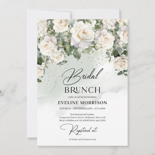  witte rozen eucalyptus groen en goud kaart (Voorkant)