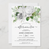 Witte Rozen & Eucalyptus Groen Middag Thee Kaart (Voorkant)