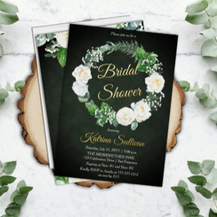 Witte Rozen   Eucalyptus Groene Bruidsdouche  Folie Uitnodiging