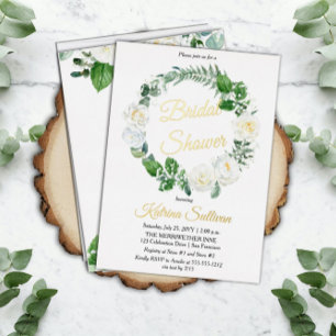 Witte Rozen Eucalyptus Groene Bruiloftsborrel Folie Uitnodiging