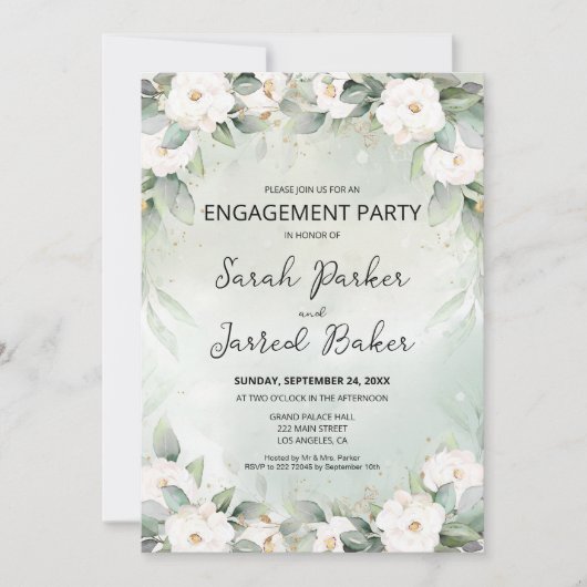 Witte rozen Eucalyptus laat Verloving achter Kaart (Voorkant)