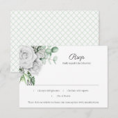 Witte rozen Eucalyptus Lattice RSVP Kaartje (Voorkant / Achterkant)