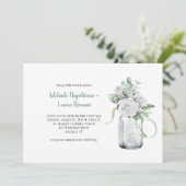 Witte Rozen Eucalyptus Mason Jar Wedding Kaart (Staand voorkant)