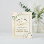 Witte Rozen & Eucalyptus Trouw Save the Date Aankondigingskaart (Staand voorkant)