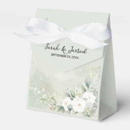 witte rozen eucalyptus verlaat bruiloft bedankdoosjes