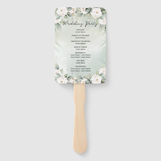 witte rozen eucalyptus verlaat bruiloft handwaaier (Achterkant)