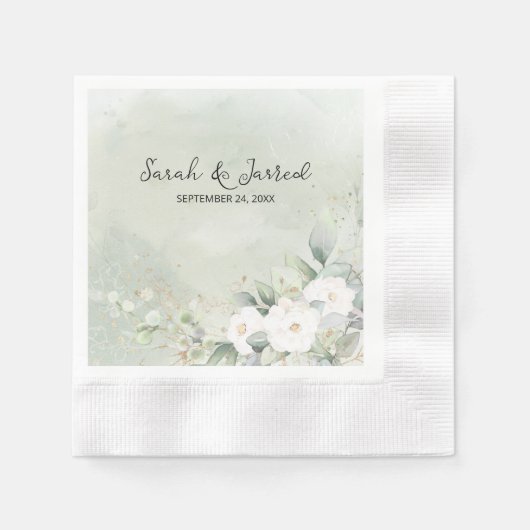 witte rozen eucalyptus verlaat bruiloft servet (Voorkant)