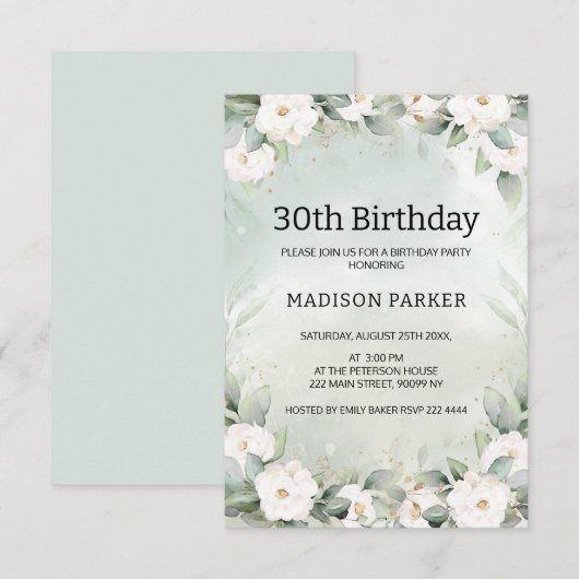 Witte rozen Eucalyptus verlaat verjaardag Kaart (Voorkant / Achterkant)