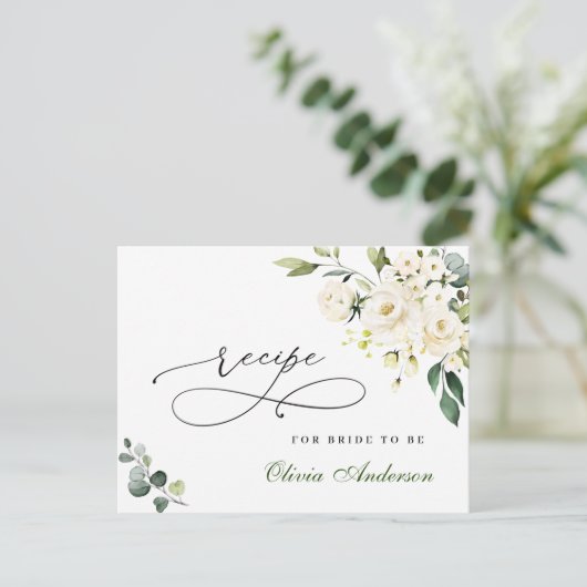 Witte rozen Eucalyptus Vrijgezellenfeest Recipe Ka Briefkaart (Staand voorkant)