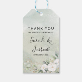 Witte rozen Eucalyptusbladeren Bruiloft Cadeaulabel