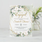 Witte rozen eucalyptusgoud lijst Verloving Kaart (Staand voorkant)