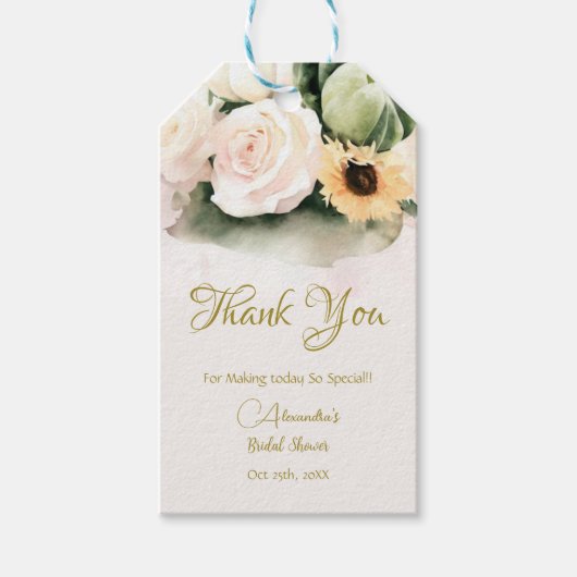 Witte Rozen Fallen Pompoenen Cadeaulabel (Voorkant)