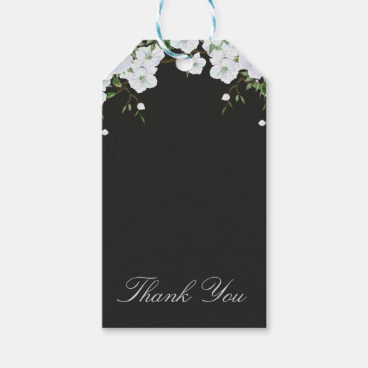 Witte rozen Floral & houtskool Grijze Elegant Favo Cadeaulabel (Voorkant)