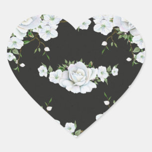 Witte rozen Floral & houtskool Grijze Elegant Favo Hart Sticker