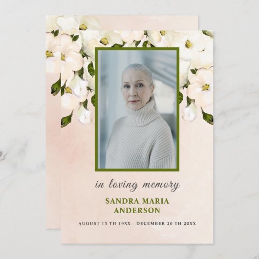 Witte Rozen Foto Begrafenis Gedicht Kaart (Voorkant / Achterkant)