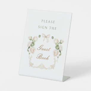 Witte Rozen Frame Guestbook Staand Bord Reclamebord Met Voetstuk
