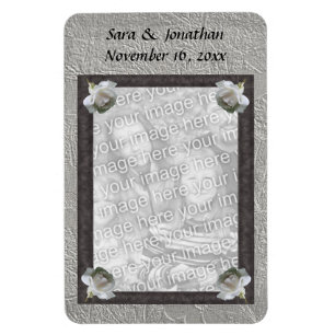Witte Rozen Frame Huwelijksfoto Gepersonaliseerd Magneet