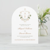 Witte Rozen Frame Monogrammen Katholieke Bruiloft Kaart (Staand voorkant)
