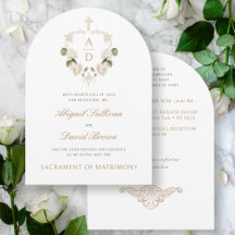 Witte Rozen Frame Monogrammen Katholieke Bruiloft