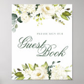 Witte rozen gastenboek sign poster (Voorkant)
