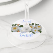 Witte rozen gepersonaliseerd wijnglaslabel (Dichtbij)