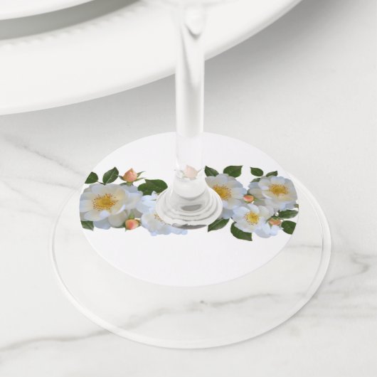 Witte rozen gepersonaliseerd wijnglaslabel (Dichtbij)