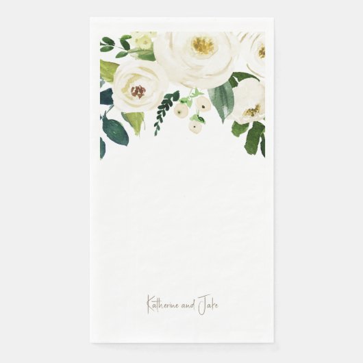 Witte rozen Gepersonaliseerde Script Namen Wedding Servet (Voorkant)