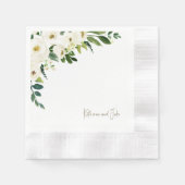 Witte rozen gepersonaliseerde scriptnamen bruiloft servet (Voorkant)