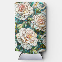 Witte rozen glas-in-lood mozaïek