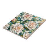 Witte rozen glas-in-lood mozaïek tegeltje (Zijkant)