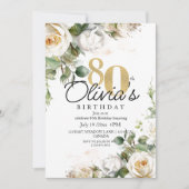 Witte Rozen & Goud 80e Verjaardag Groenery Kaart (Voorkant)